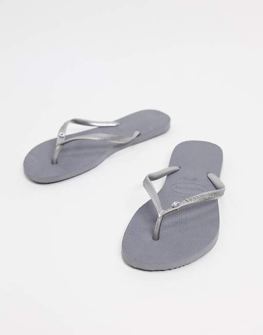 Havaianas slim crystal flip flop in silver | ASOS