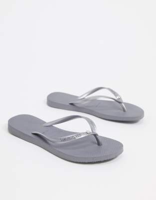 Shop Havaianas Slim Crystal Flip Flops In Gray-grey