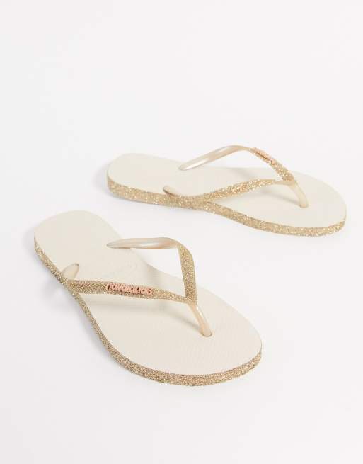 Havaianas slim flip flop in gold sparkle ASOS