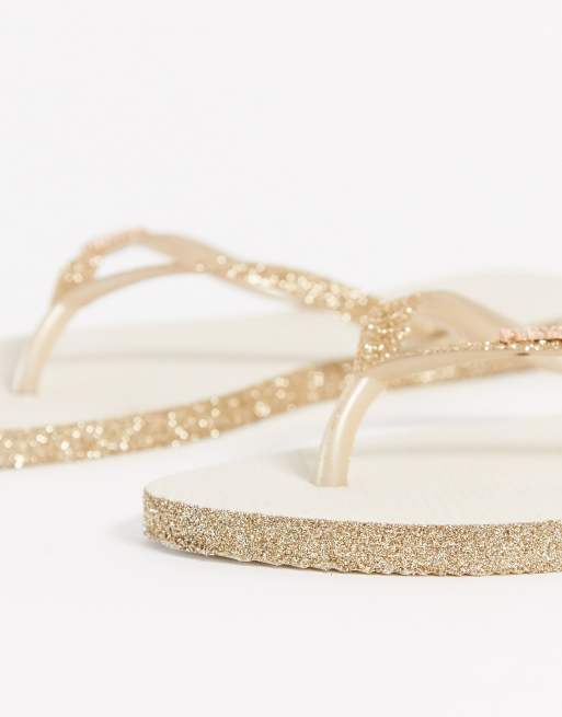 Havaianas slim flip flop in gold sparkle ASOS