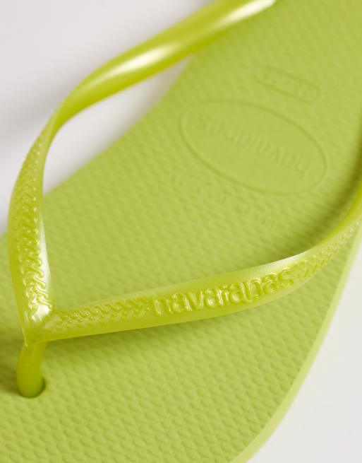 Havaianas slim flip flops in lime, 2 of 4