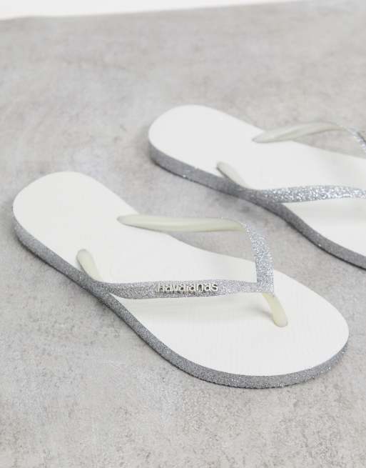 Havaianas silver glitter store flip flops