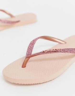 rose gold glitter flip flops