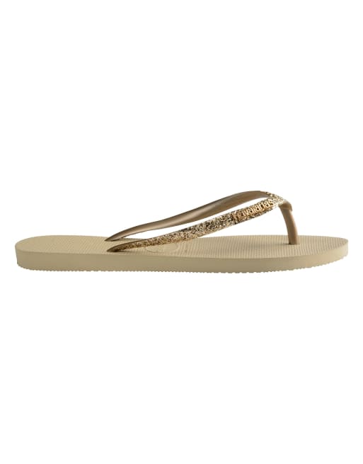 Havaianas slim glitter flip flops in sand grey, 3 of 3