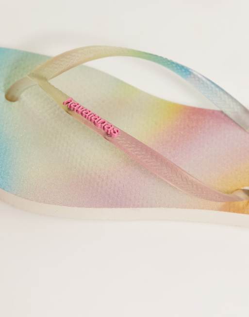 Havaianas Slim metallic rainbow flip flops in multi