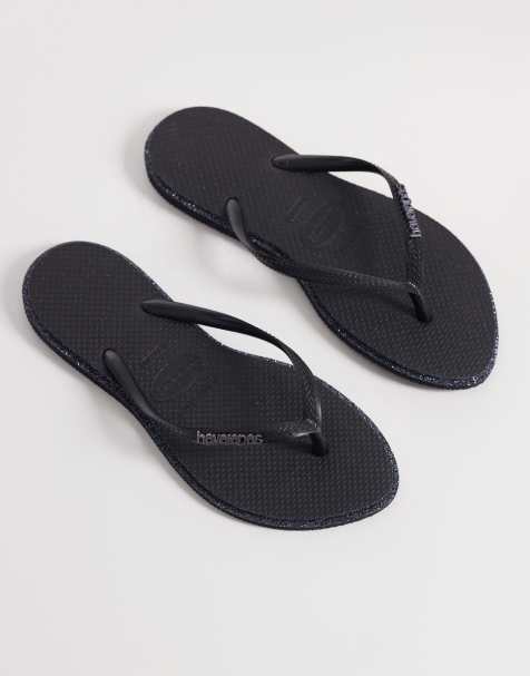 Havaianas slim point glitter flip flops in black - view 1