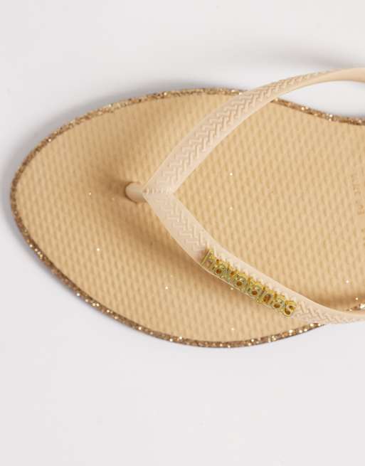 Havaianas slim point glitter flip flops in gold, 2 of 4
