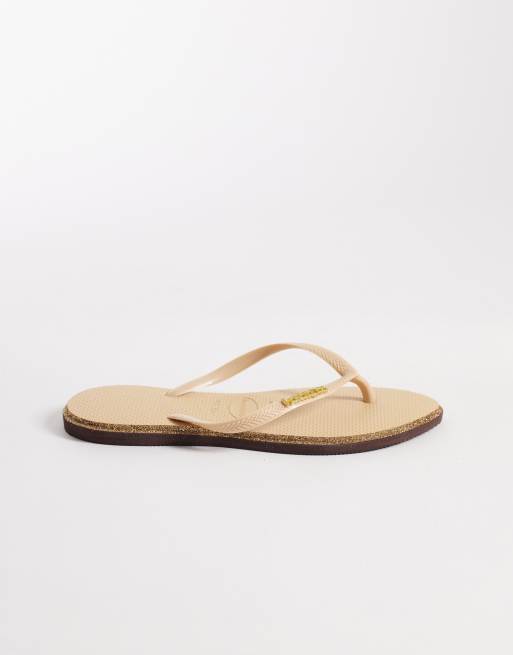 Havaianas slim point glitter flip flops in gold, 3 of 4