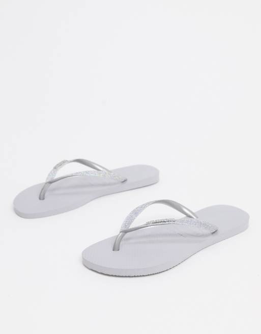 Havaianas slim sparkle flip flops in gray ASOS