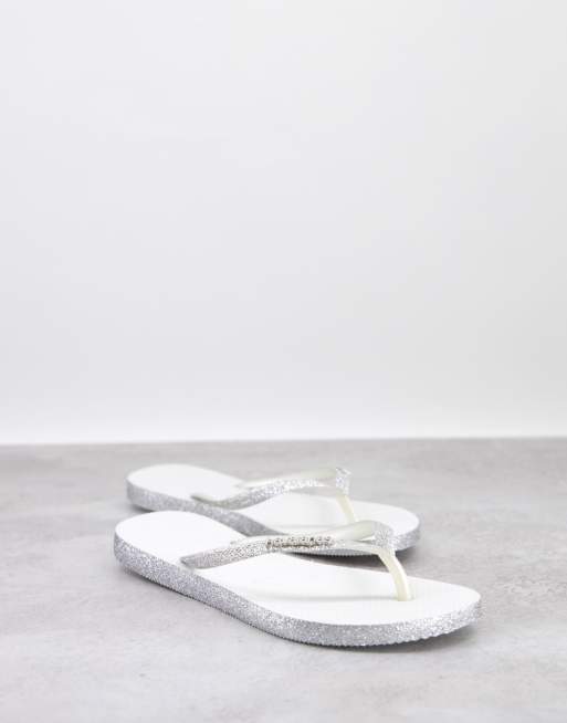 White sparkle flip discount flops