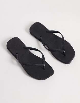 Havaianas Slim Square Toe Flip Flops In Black