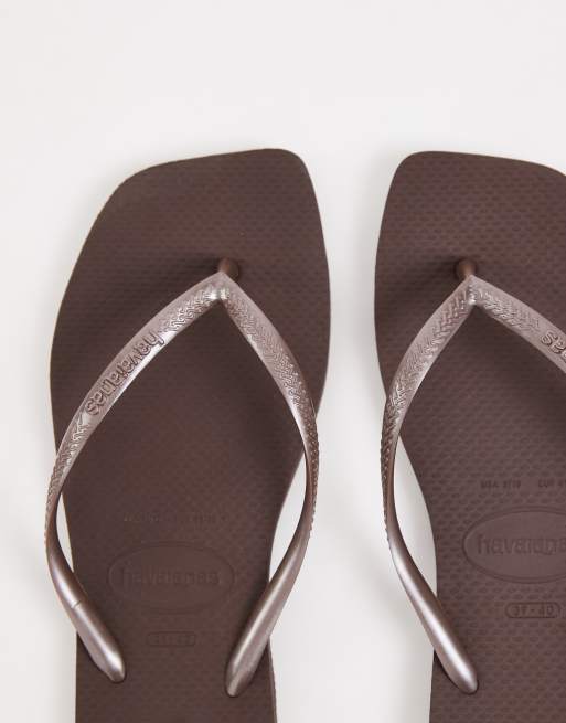 Havaianas slim square toe flip flops in brown, 3 of 8