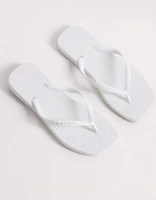 Havaianas Slim Square Toe Flip Flops In White