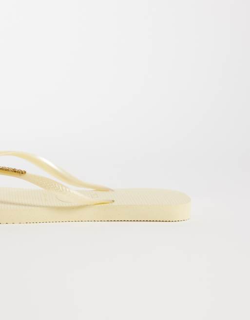 Havaianas slim square toe metallic logo flip flops in buttercream, 4 of 4