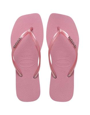  slim square toe metallic logo flip flops 