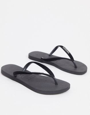 havaianas slim flip flops black