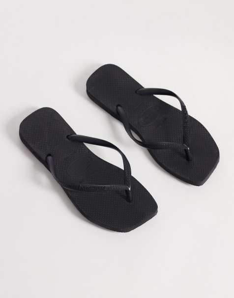 Havaianas - Smalle teenslippers met vierkante neus in zwart - view 1