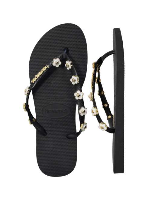 Havaianas - Sorte klipklappere med blomsterudsmykninger, 2 af 4