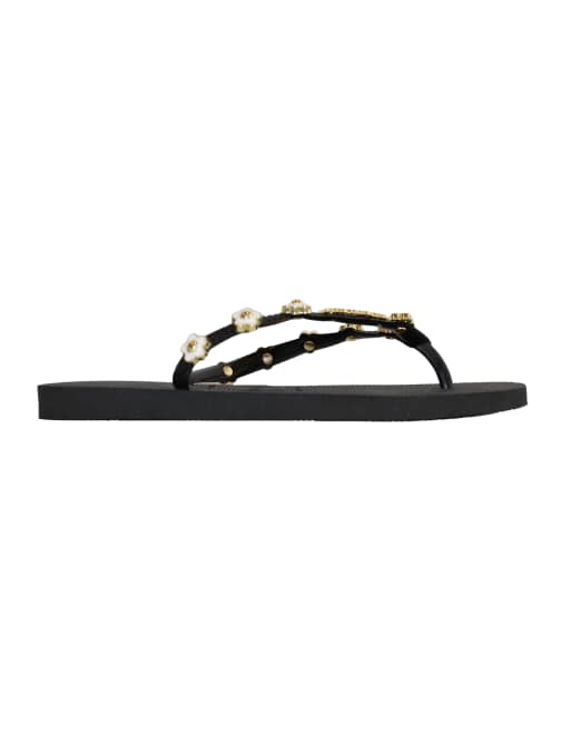 Havaianas - Sorte klipklappere med blomsterudsmykninger, 3 af 4