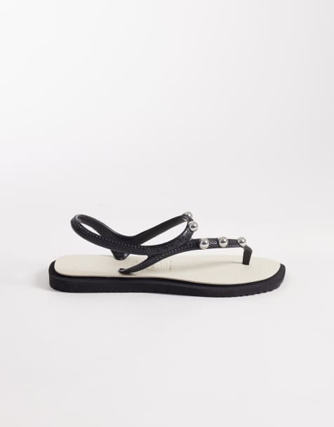 Havaianas - Sorte og hvide klipklappere med firkantet tå - view 1