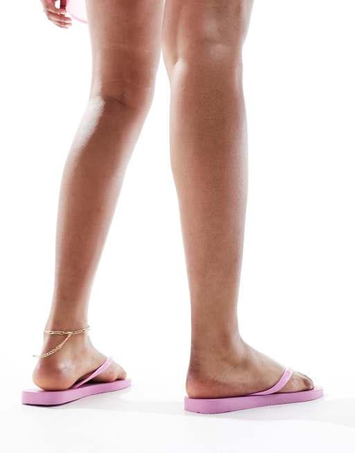 Havaianas square logo pop up flip flops in lavender