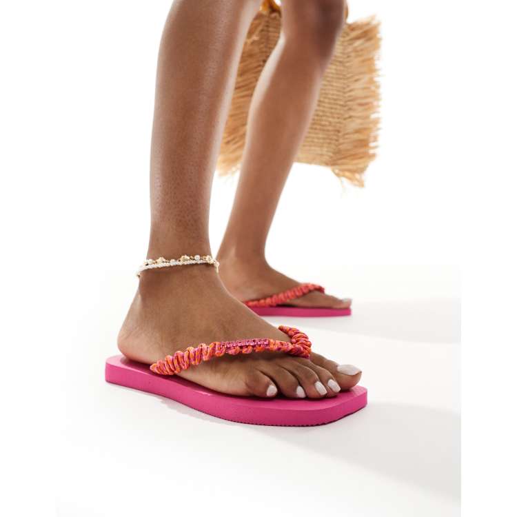 Havaianas square toe boho flip flops in pink | ASOS