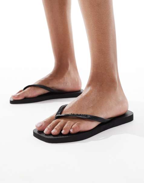 Havaianas square toe flip flops in black - view 1