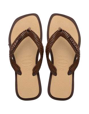 Havaianas Beige Footbed with Brown Straps Men\'s Flip Flops Size 11 Havaianas Top Tred Thongs In Beige/brown/white - FREE  main image 4