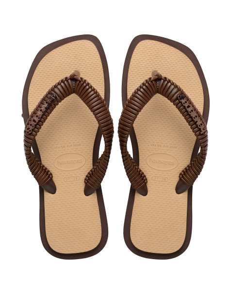 Havaianas square toe flip flops in brown and beige - view 1