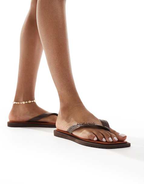 Havaianas square toe flip flops in brown - view 1