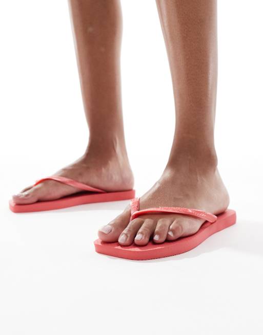 Havaianas square toe flip flops in coral, 2 of 4