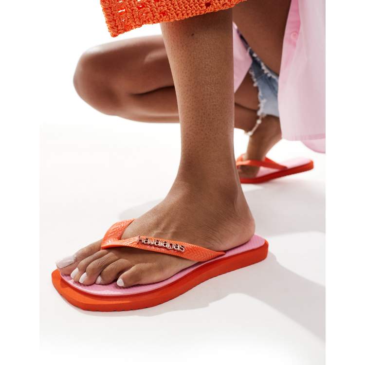 Havaianas square toe flip flops in pink and orange ASOS