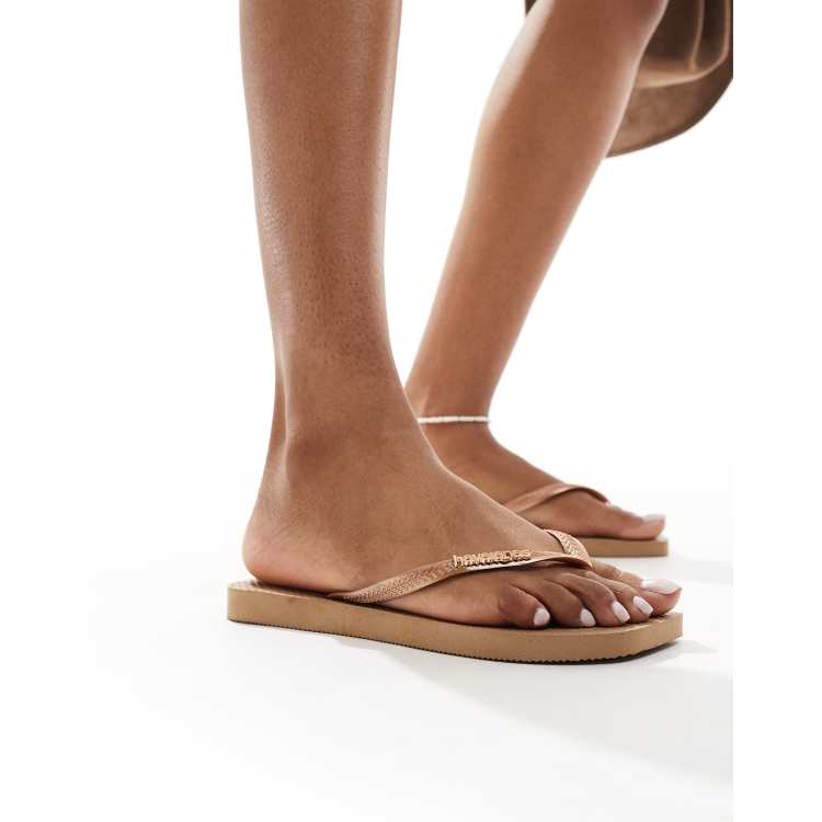 Havaianas square toe flip flops in rose gold ASOS