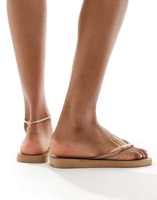 Havaianas square toe flip flops in rose gold
