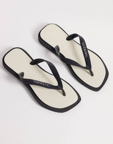 Havaianas – Svarta och vita flip flops med fyrkantig tå - view 1