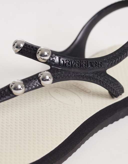 Havaianas - Teenslippers met vierkante neus en studs in zwart en wit, 2 van 4