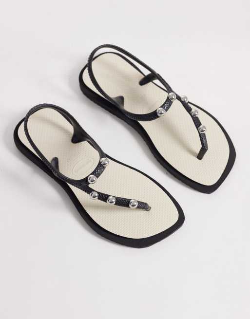 Havaianas - Teenslippers met vierkante neus en studs in zwart en wit, 3 van 4