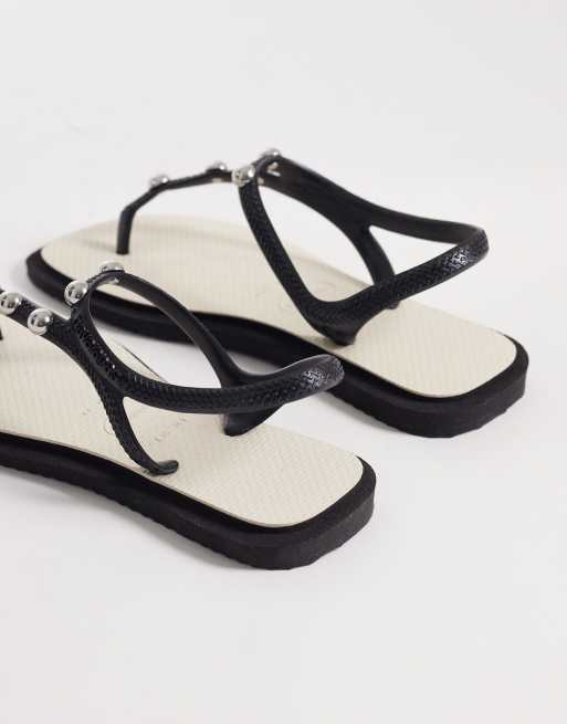 Havaianas - Teenslippers met vierkante neus en studs in zwart en wit, 4 van 4