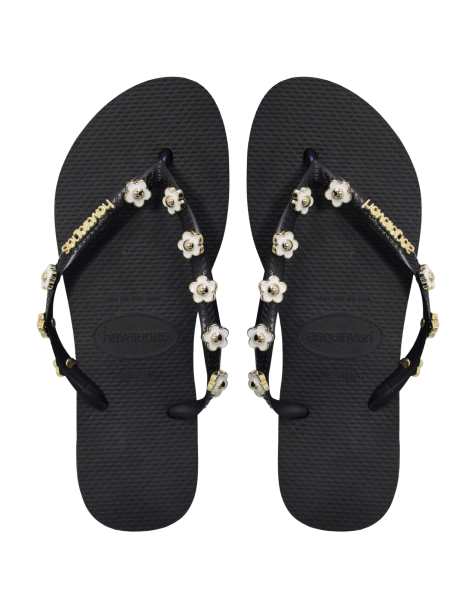 Havaianas - Teenslippers met vierkante neus en versiering in zwart - view 1