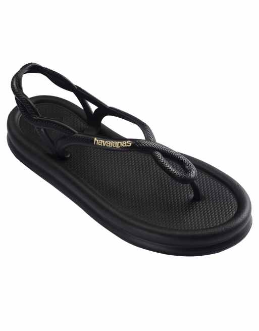 Havaianas toe post flip flops with back straps in black, 3 of 4