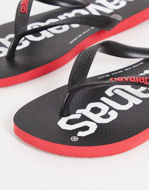 Havianas brasil logo flip flops in red and blue