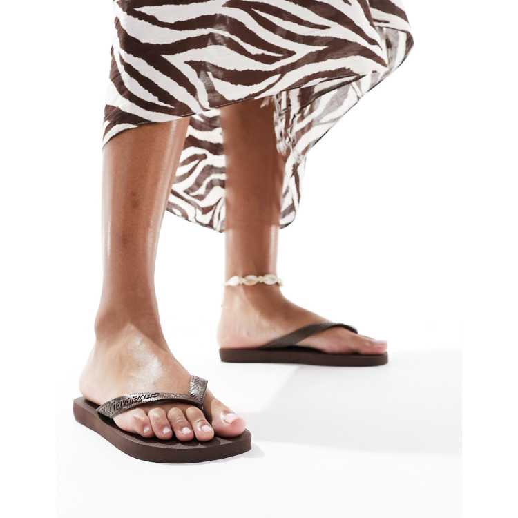 Tongs HAVAIANAS Avec Ruban Noir Brillant Motif Léopard - Taille 43/44 (US 9), Neuves