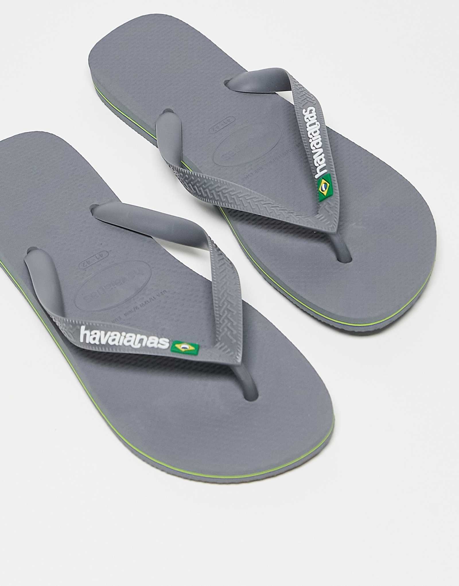 Мужские шлепанцы Havaianas с логотипом Бразилии серого цвета