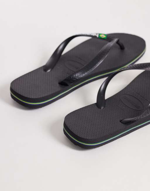 Havaianas unisex Brazil logo flip flops in black, 4 of 4