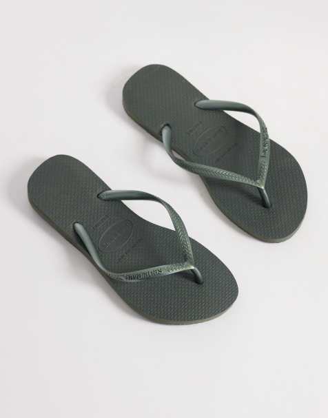 Havaianas – Zielonooliwkowe wąskie klapki japonki - view 1