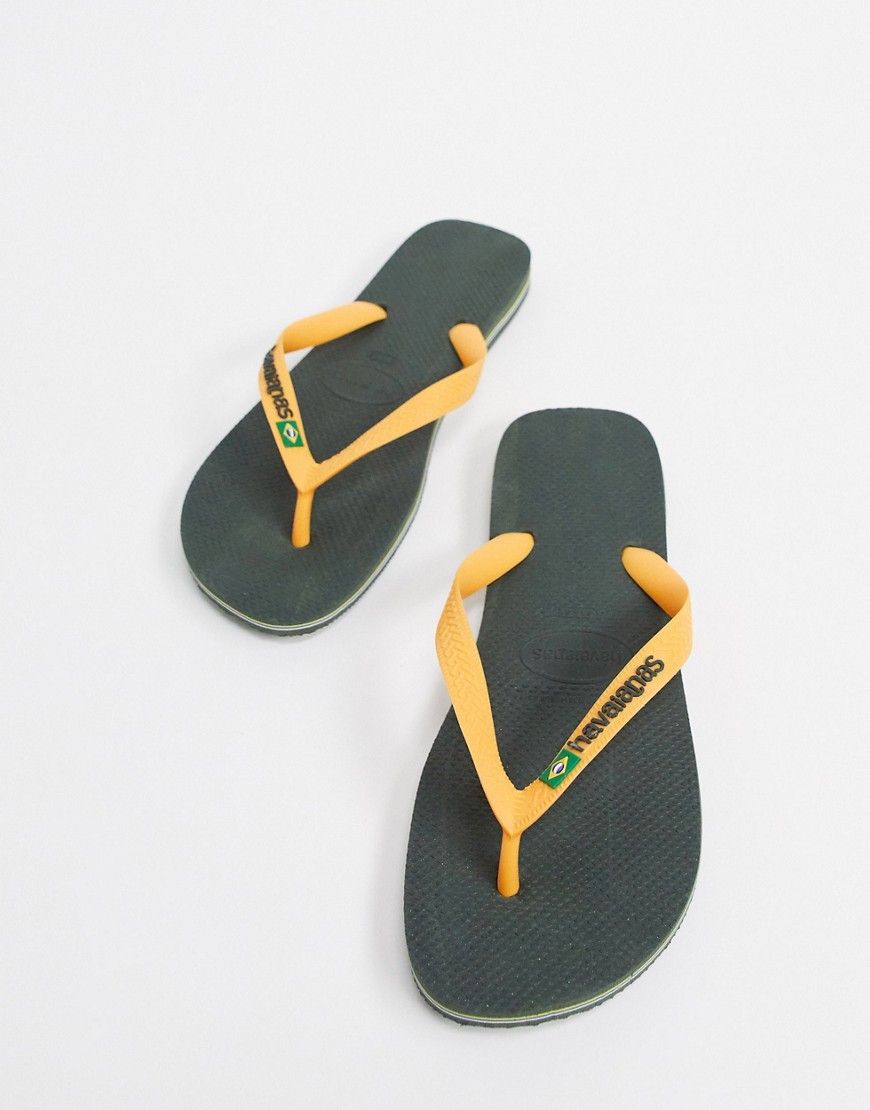 Havianas brasil logo flip flops in green and orange