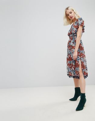 Hazel  Sukienka midi z nadrukiem w kwiatki z ods?oni?tymi ramionami-Wielokolorowy Granatowy