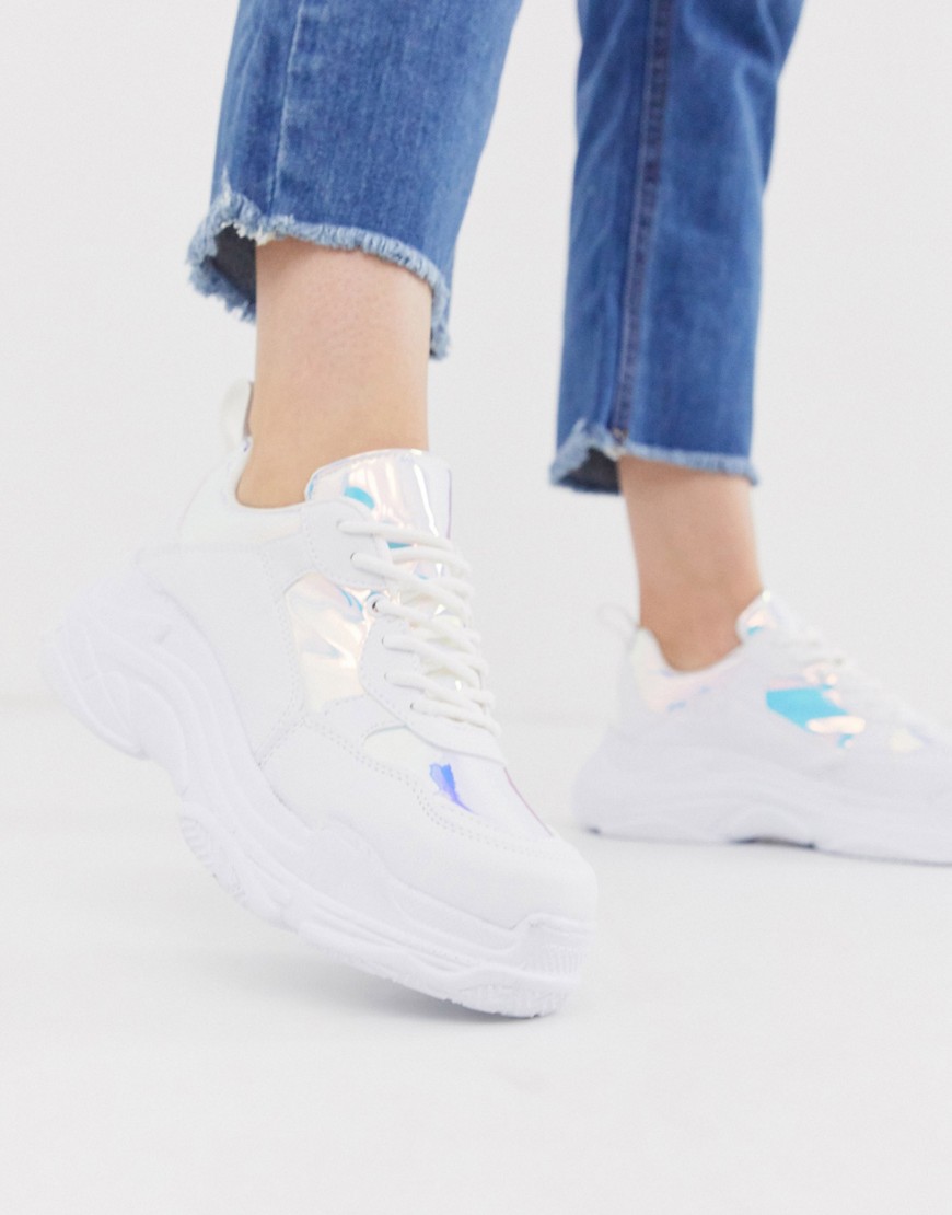 Head Over Heels – Elyza – Vita grova sneakers med regnbågsskimrande paneler