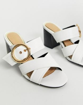 white buckle mules