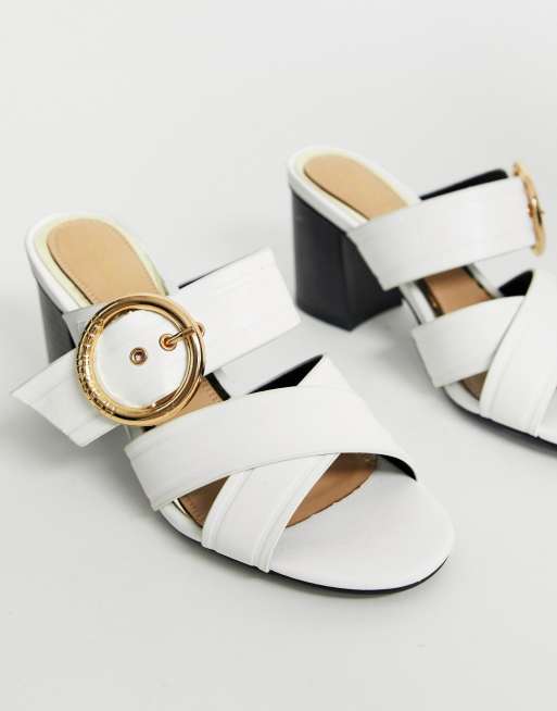 White hot sale buckle mules